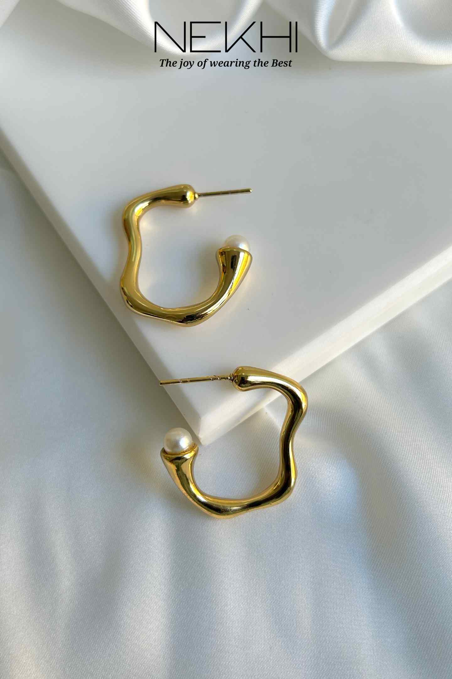 Wavey Pearl Hoops