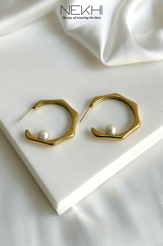 Hexa Pearl Hoops