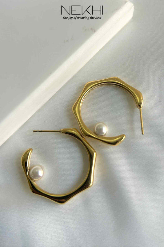 Hexa Pearl Hoops